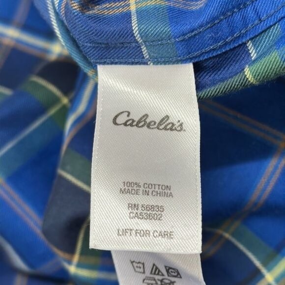 Cabela’s Button Up Blue Plaid Shirt White Yellow Cotton Size Large Tall - Picture 4 of 4